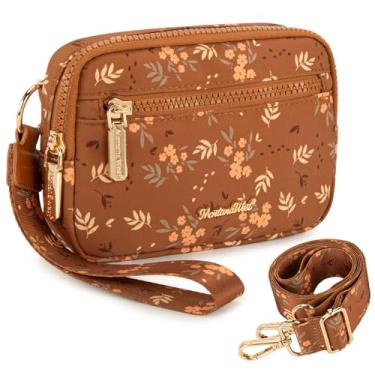 Imagem de Montana West Carteira de pulso feminina de nylon RFID, pequena bolsa tiracolo para celular, com compartimentos de cartão integrados para presente, Marrom