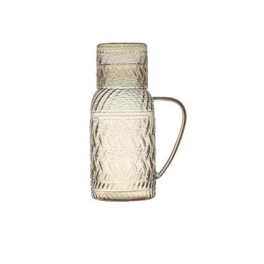 Imagem de Jarro de água de vidro de 1,1 L com tampa Jarro retrô de água fria resistente para uso doméstico, chaleira de chá de alta temperatura para água fria/quente, garrafa de água de chá gelado (amarelo)