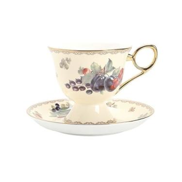 Imagem de Conjunto de xícaras e pires de café escandinavos modernos britânicos requintados de alta qualidade xícaras de chá pretas luxuosas de osso chávenas de chá de flor da China (branco)