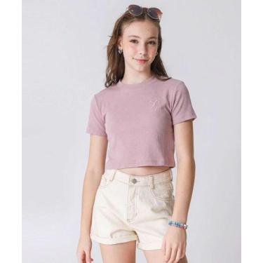 Imagem de Blusa Juvenil Canelada Bordado Marisa Tam 10 a 16 Rosa-72132, 16, Rosa