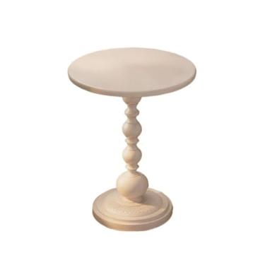 Imagem de Mesa lateral de sofá retrô simples - Feito redondo pequeno café para varanda, sala de estar, cabeceira e móveis domésticos (branco, pequeno)