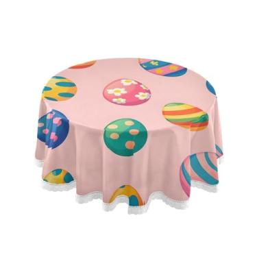 Imagem de Qilmy Toalha de mesa redonda de palmeira de treliça verde, 152 cm, resistente à água, à prova de derramamento, capa de mesa grande para jantar de reunião de família em ambientes internos e externos