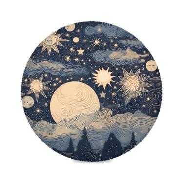 Imagem de xigua Jogo americano redondo estrelas e lua, conjunto de 4 para mesa de jantar, tapetes de mesa antiderrapantes laváveis e resistentes ao calor para decoração de festa, cozinha, jantar