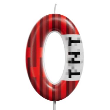 Imagem de Velas de aniversário com número vermelho e branco 0-9, velas de topo de bolo estilo pixel para crianças, aniversário, formatura, casamento e artigos de festa (TNT, 0)