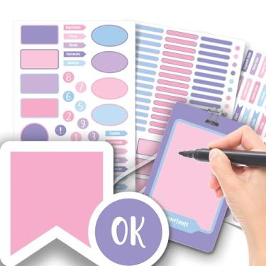 Imagem de Etiqueta Escolar Menina com TAG + Caneta (Rosa e Lilás, Etiquetas + 1 TAG de Mochila)