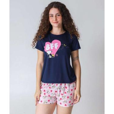 Imagem de Pijama Feminino Estampa Snoopy Azul-72042 - Disney, Azul, Rosa, P