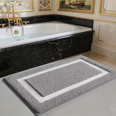 Imagem de LUMI Tapete de banheiro, 61 x 91 cm, antiderrapante, lavável, tapete de banho macio absorvente, tapetes de banheiro de microfibra fofa para piso, banheira de chuveiro, entrada, cinza claro