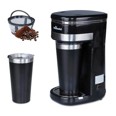 Imagem de HousesAid Máquina de café, cafeteira de dose única, cafeteira de uma xícara com filtro reutilizável e botão de controle de um toque, cafeteira portátil para acampamento, viagem e casa, fácil de limpar