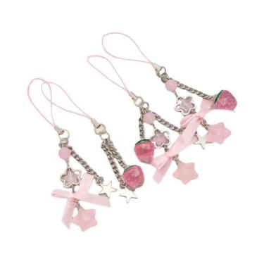 Imagem de Chaveiro De Acrílico Rosa Em Forma De Estrela Com Morango, Lindo Laço 