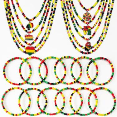 Imagem de Kit de pulseiras e colar de contas do mês da história negra, suprimentos de festa do Dia da Liberdade, comemorar lembranças de festa de aniversário da história negra, presente para mulheres e homens