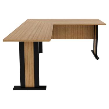 Imagem de Mesa Escrivaninha De Canto Para Escritório 160 Cm Me4195 Amendoa Preto Tecno Mobili Amendoa Preto