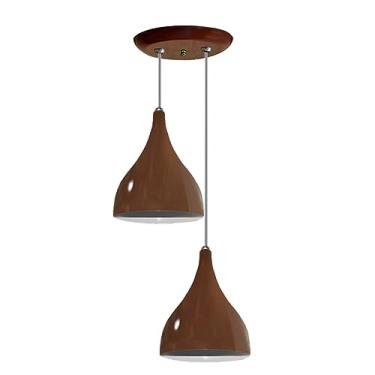 Imagem de Lustre Luminária Pendente Modelo Funil Duplo - Ideal para sala, quarto, cozinha, banheiro (Marrom)