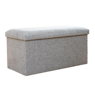 Imagem de KEG801302 Banqueta retangular moderna para troca de sapatos, armazenamento doméstico, caixa de entrada, dobrável, banco de descanso decorativo (cinza, médio)