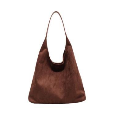 Imagem de Bolsa tote de camurça feminina hobo, mochila vintage despojada, bolsa crossbody para escola, faculdade, trabalho, fecho magnético (Café)
