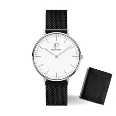 Imagem de Relógio Masculino Preto New Port Elegante + Carteira Couro-Masculino