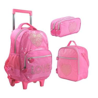 Imagem de Kit Material Escolar Infantil P/ Meninas Mochila Estojo Lancheira Esta