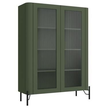 Imagem de Cristaleira Sala De Jantar 2 Portas Vidro Pés Industrial Preto Naim I03 Musgo - Lyam Decor