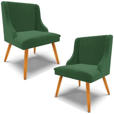 Imagem de Kit 2 Poltronas Decorativas Pés Palito de Madeira Firenze Veludo Verde/Natural - Gran Belo