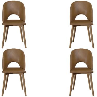 Imagem de Kit 4 Cadeiras Decorativas Sala de Jantar Madeira Maciça Hadassa PU Marrom/Nogueira - Gran Belo