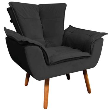 Imagem de Poltrona Decorativa Pés Palito Charger Veludo Preto - Gran Belo