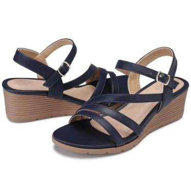 Imagem de SHIBEVER Sandálias femininas estilosas: sandália feminina confortável de verão com bico aberto, 54 Azul, 38