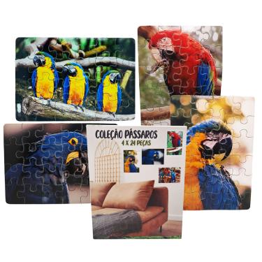 Imagem de Kit 4 Quebra-cabeças Aves Divertido Educativo 24 Peças