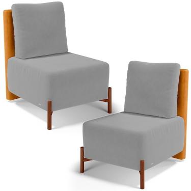 Imagem de Kit 02 Poltronas Decorativas Sala De Estar Living Hungria L02 Couríssimo Whisky Suede Cinza - Lyam