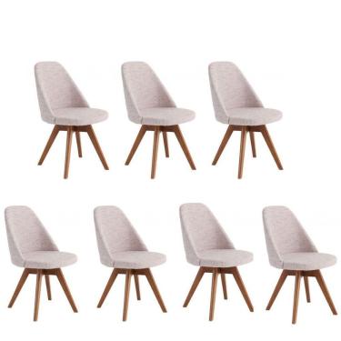 Imagem de Kit 7 Cadeiras Giratória Para Sala De Jantar-Linho Bege