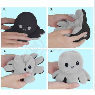 Imagem de Polvo Reversível De Pelúcia 2 Em 1 Tiktok Preto E Cinza