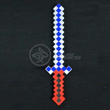 Imagem de Brinquedo Espada Pixel 58Cm Diamante Com Som E Luz À Pilha - Vermelho
