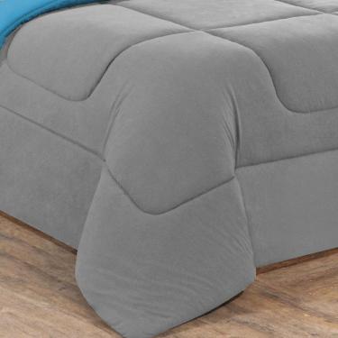 Imagem de Kit Edredom + Jogo De Lençol Malha 100% Algodão Gran Moratta 6 Peças Casal - Cinza-azul Turquesa