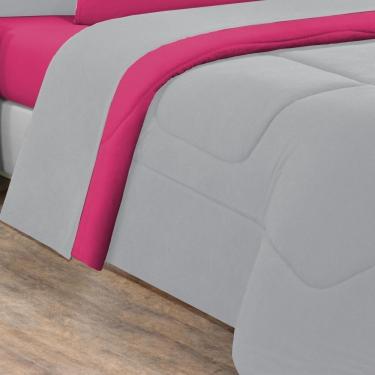 Imagem de Kit Edredom + Jogo De Lençol Malha 100% Algodão Gran Moratta 5 Peças Solteiro - Cinza-pink