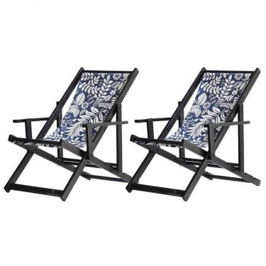 Imagem de Kit 2 Espreguiçadeiras Dobrável Black Cb-folhas Brancas