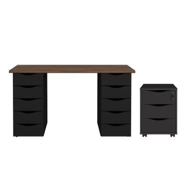Imagem de Conjunto Escrivaninha E Gaveteiro Rostock Nogal Preto
