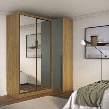 Imagem de Guarda Roupa de Canto Porta de Correr 3 Portas 2 Espelhos MDF Altezza 