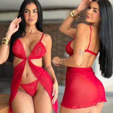 Imagem de Camisola Sensual Tule C Calcinha Nora Tamanho:MCor:Vermelho, M, Vermel