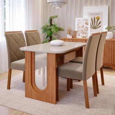 Imagem de Mesa de Jantar 4 Lugares Valentina Fernanda com Vidro Cinamomo/Off White - Cimol