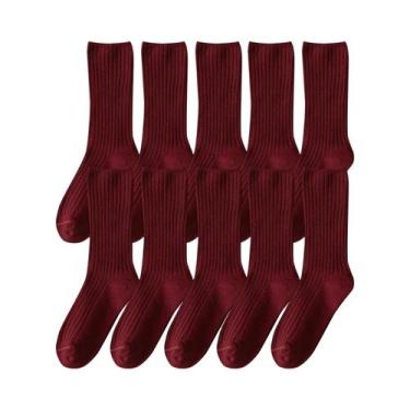 Imagem de Meias Longas Retro De Algodão Para Mulheres, 10 Pares, Cor Sólida, Aju