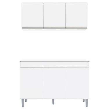 Imagem de Armário E Balcão Gabinete Para Pia 120cm Com Tampo 3 Portas Manu Branco - Ajl Móveis