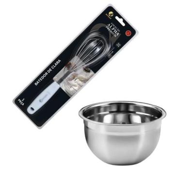 Imagem de Kit Culinário Profissional Batedor Fouet e Tigela de Inox 24cm - Xpert