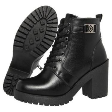 Imagem de Bota Coturno Feminino Cano Médio Salto Alto Tratorado em Couro-Feminino