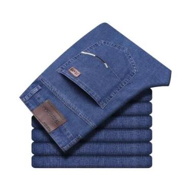 Imagem de Calças Jeans Clássicas Azul E Preto Para Homens, Estilo Casual, Corte 