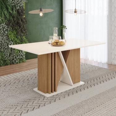 Imagem de Mesa Valine 160cm Canto Reto sem Vidro Marrom/Off White