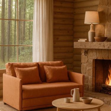 Imagem de Sofá-cama Casal 152cmx90cm Linho Charlie Terracota