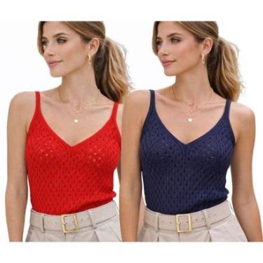 Imagem de Kit 2 Blusas Regata Vih Triny Feminina Tricô Alça Fina Decote V-Feminino