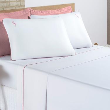 Imagem de Jogo De Cama Lençol Joana Casal King Tecido Algodão 200 Fios 04 Peças - Branco