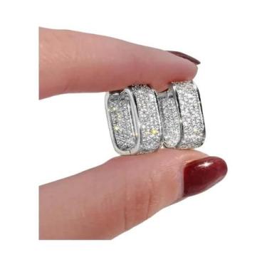 Imagem de Brincos De Argola Femininos Da Moda Com Zircônias Brilhantes Cravejada