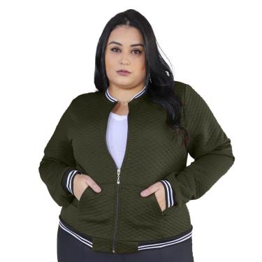 Imagem de Jaqueta Bomber Feminina Plus Size Com Bolsos G1 G2 G3 Blusa Frio Donna Martins-Feminino