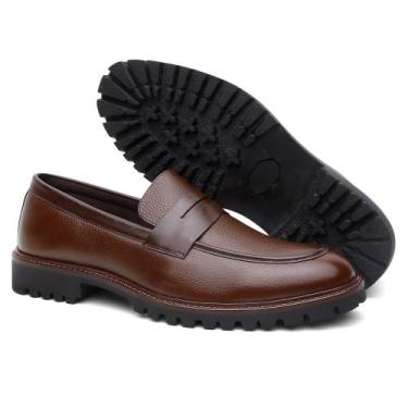 Imagem de Mocassim Casual Couro Masculino Elegante Calce Fácil Moda Sola Tratora