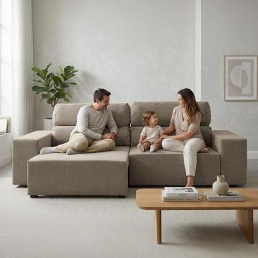 Imagem de Sofá Retrátil e Reclinável 4 Lugares Espuma Fibra Siliconada Ingleses 